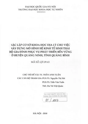 Xác lập cơ sở khoa học địa lý cho việc xây dựng mô hình hệ sinh thái hộ gia đình phục vụ phát triển bền vững ở huyện quảng ninh tỉnh quảng bình