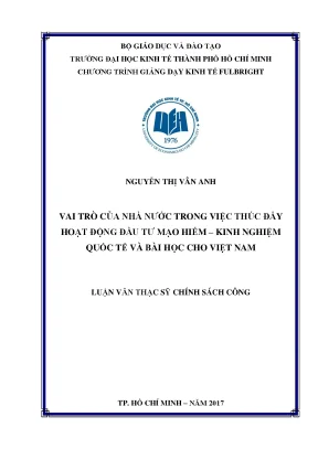 Luận văn vai trò của nhà nước trong việc thúc đẩy hoạt động đầu tư mạo hiểm kinh nghiệm quốc tế và bài học cho việt nam