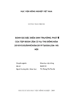 Đánh giá đặc điểm sinh trưởng phát triển của tập đoàn cẩm cù vụ thu đông năm 2018 và xuân hè năm 2019 tại gia lâm hà nội