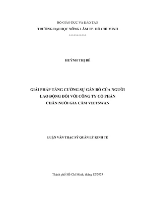 Luận văn thạc sĩ quản lý kinh tế giải pháp tăng cường sự gắn bó của người lao động đối với công ty cổ phần chăn nuôi gia cầm vietswan