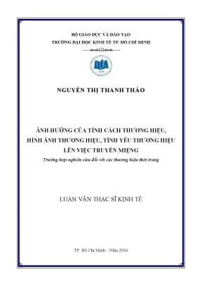 Luận văn ảnh hưởng của tính cách thương hiệu hình ảnh thương hiệu tình yêu thương hiệu lên việc truyền miệng