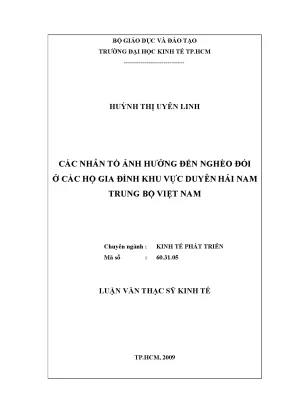 Luận văn các nhân tố ảnh hưởng đến nghèo đói ở các hộ gia đình khu vực duyên hải nam trung bộ việt nam