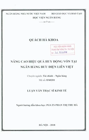 Luận văn thạc sĩ tài chính ngân hàng nâng cao hiệu quả huy động vốn tại ngân hàng bưu điện liên việt