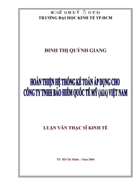 Luận văn hoàn thiện hệ thống kế toán áp dụng cho công ty tnhh bảo hiểm quốc tế mỹ aia việt nam