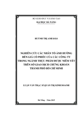 Luận văn thạc sĩ nghiên cứu các nhân tố ảnh hưởng đến giá cổ phiếu của các công ty trong ngành thực phẩm dược niêm yết trên sở giao dịch chứng khoán thành phố hồ chí minh