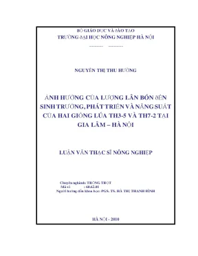 Ảnh hưởng của lượng lân bón đến sinh trưởng phát triển và năng suất của hai giống lúa th3 5 và th7 2 tại gia lâm hà nội