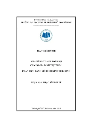 Luận văn khả năng thanh toán nợ của hộ gia đình việt nam phân tích bằng mô hình kinh tế lượng