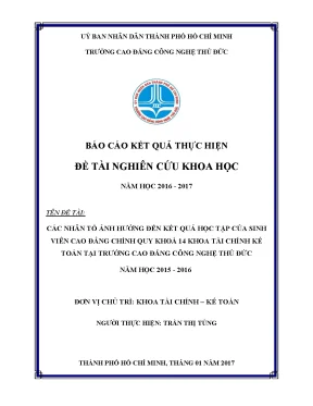Các nhân tố ảnh hưởng đến kết quả học tập của sinh viên cao đẳng chính quy khóa 14 khoa tài chính kế toán tại trường cao đẳng công nghệ thủ đức