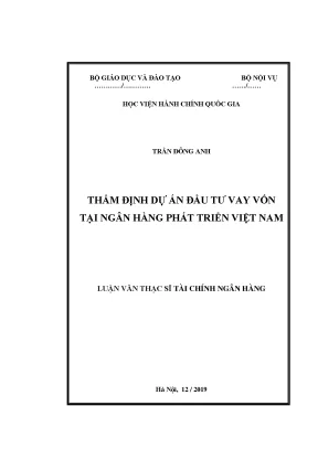 Luận văn thạc sĩ thẩm định dự án đầu tư vay vốn tại ngân hàng phát triển việt nam