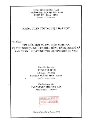 0293 tìm hiểu một số đặc điểm sinh học và thử nghiệm nuôi cá diêu hồng bằng lồng ở xã tam xuân 1 huyện núi thành tỉnh quảng nam lương thị bưởu luận văn đh