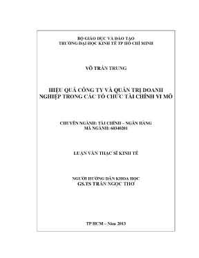 Luận văn hiệu quả công ty và quản trị doanh nghiệp trong các tổ chức tài chính vi mô