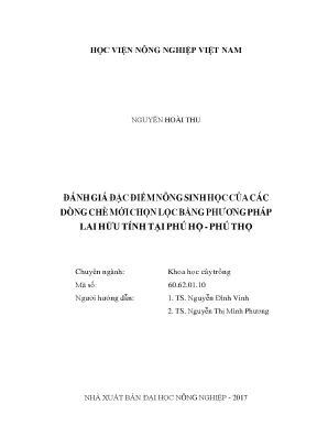Đánh giá đặc điểm nông sinh học của các dòng chè mới chọn lọc bằng phương pháp lai hữu tính tại phú hộ phú thọ