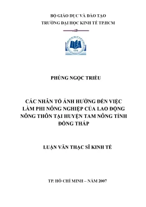 Luận văn các nhân tố ảnh hưởng đến việc làm phi nông nghiệp của lao động nông thôn tại huyện tam nông tỉnh đồng tháp