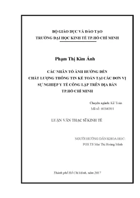 Luận văn các nhân tố ảnh hưởng đến chất lượng thông tin kế toán tại các đơn vị sự nghiệp y tế công lập trên địa bàn tp hcm