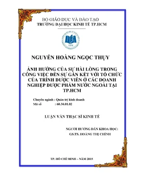 Luận văn ảnh hưởng của sự hài lòng trong công việc đến sự gắn kết với tổ chức của trình dược viên ở các doanh nghiệp dược phẩm nước ngoài tại thành phố hồ chí minh