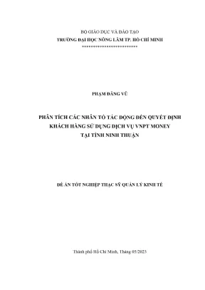 Luận văn thạc sĩ quản lý kinh tế phân tích các nhân tố tác động đến quyết định khách hàng sử dụng dịch vụ vnpt money tại tỉnh ninh thuận