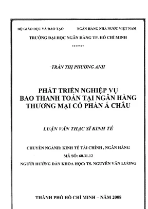 Luận văn thạc sĩ phát triển nghiệp vụ bao thanh toán tại ngân hàng thương mại cổ phần á