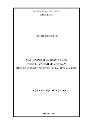 Các tội phạm tham nhũng theo luật hình sự việt nam trên cơ sở số liệu thực tiễn địa bàn tỉnh nam định