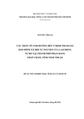 Luận văn thạc sĩ quản lý kinh tế các nhân tố ảnh hưởng đến ý định tham gia bảo hiểm xã hội tự nguyện của lao động tự do tại thành phố phan rang tháp chàm tỉnh ninh thuận