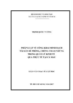 Luận văn pháp luật về công khai minh bạch tài sản để phòng chống tham nhũng trong quản lý kinh tế qua thực tế tại cà mau
