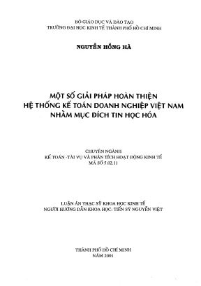 Luận văn một số giải pháp hoàn thiện hệ thống kế toán doanh nghiệp việt nam nhằm mục đích tin học hóa
