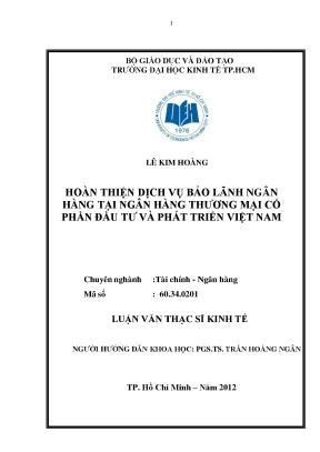 Luận văn hoàn thiện dịch vụ bảo lãnh ngân hàng tại ngân hàng tmcp đầu tư và phát triển việt nam