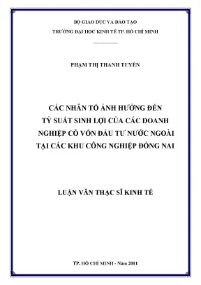 Luận văn các nhân tố ảnh hưởng đến tỷ suất sinh lợi của các doanh nghiệp có vốn đầu tư nước ngoài tại các khu công nghiệp đồng nai
