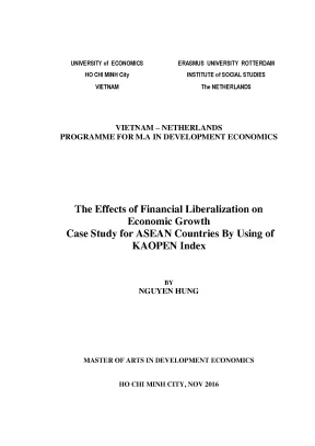Luận văn the effects of financial liberalization on economic growth case study for asean countries by using kaopen index