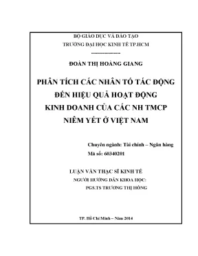 Luận văn phân tích các nhân tố tác động đến hiệu quả hoạt động kinh doanh của các ngân hàng tmcp niêm yết ở việt nam