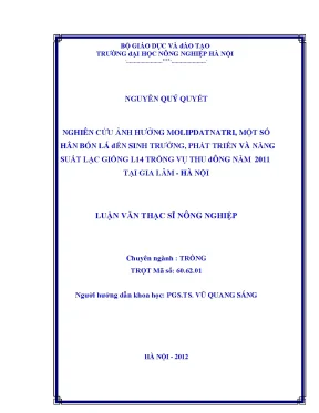 Nghiên cứu ảnh hưởng molipdatnatri một số phân bón lá đến sinh trưởng phát triển và năng suất lạc giống l14 trồng vụ thu đông năm 2011 tại gia lâm hà nội