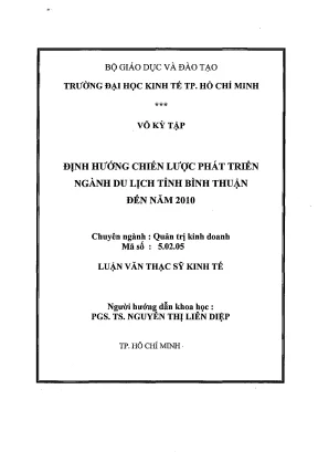 Luận văn định hướng chiến lược phát triển ngành du lịch tỉnh bình thuận đến năm 2010 luận văn thạc sĩ