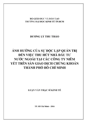 Luận văn ảnh hưởng của sự độc lập quản trị đến việc thu hút nhà đầu tư nước ngoài tại các công ty niêm yết trên sàn giao dịch chứng khoán thành phố hồ chí minh