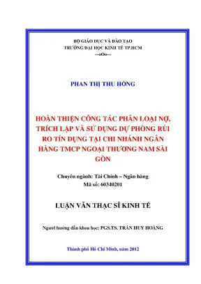 Luận văn hoàn thiện công tác phân loại nợ trích lập và sử dụng dự phòng rủi ro tín dụng tại chi nhánh ngân hàng tmcp ngoại thương nam sài gòn