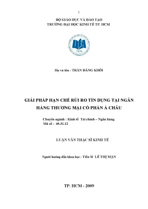Luận văn giải pháp hạn chế rủi ro tín dụng tại ngân hàng tmcp á châu
