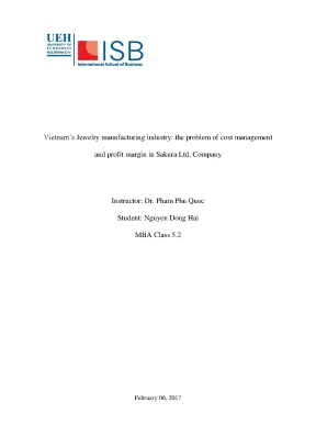 Luận văn vietnams jewelry manufacturing industry the problem of cost management and profit margin in sakura ltd company