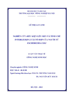 Nghiên cứu điều kiện lên men và tinh chế interleukin 2 tái tổ hợp của người từ escherichia coli