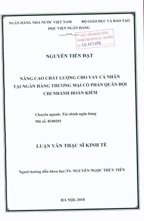 Luận văn thạc sĩ tài chính ngân hàng nâng cao chất lượng cho vay cá nhân tại ngân hàng thương mại cổ phần quân đội chi nhánh hoàn kiếm