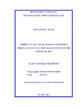 Nghiên cứu đẩy mạnh áp dụng cơ giới hoá trong sản xuất lúa trên địa bàn huyện ân thi tỉnh hưng yên