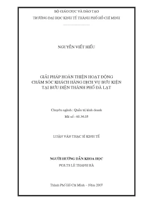 Luận văn giải pháp hoàn thiện hoạt động chăm sóc khách hàng dịch vụ bưu kiện tại bưu điện thành phố đà lạt