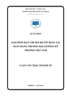 Luận văn giải pháp hạn chế rủi ro tín dụng tại ngân hàng thương mại cổ phần kỹ thương việt nam