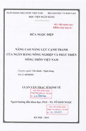Luận văn thạc sĩ tài chính ngân hàng nâng cao năng lực cạnh tranh của ngân hàng nông nghiệp và phát triển nông thôn việt nam