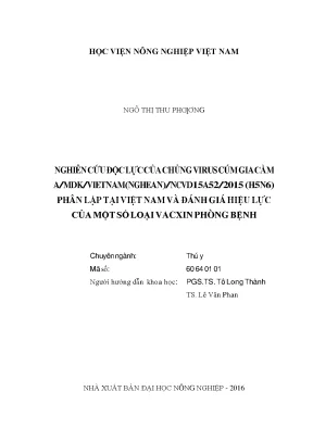 Nghiên cứu độc lực của chủng virus cúm gia cầm a mdk vietnam nghean ncvd15a52 2015 h5n6 phân lập tại việt nam và đánh giá hiệu lực của một số loại vacxin phòng bệnh