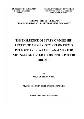 Luận văn the influence of state ownership leverage and investment on firm performance a panel analysis for vietnamese listed firms in the period 2010 2015