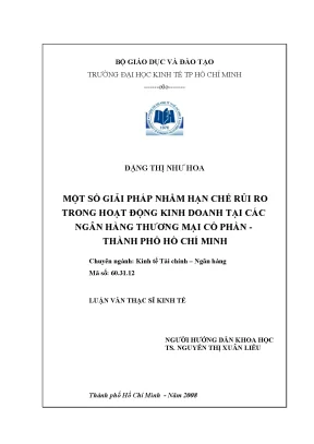 Luận văn một số giải pháp nhằm hạn chế rủi ro trong hoạt động kinh doanh tại các ngân hàng thương mại cổ phần thành phố hồ chí minh