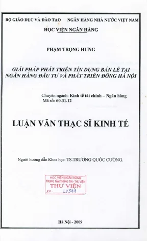 Luận văn thạc sĩ tài chính ngân hàng giải pháp phát triển tín dụng bán lẻ tại ngân hàng đầu tư và phát triển đông đô hà nội