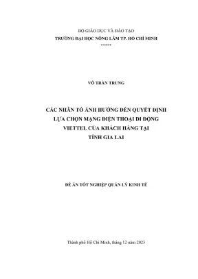 Luận văn thạc sĩ quản lý kinh tế các nhân tố ảnh hưởng đến quyết định lựa chọn mạng điện thoại di động viettel của khách hàng tại tỉnh gia lai