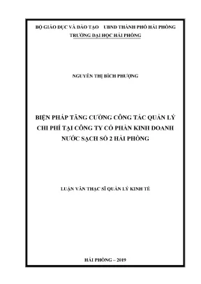 Luận văn thạc sĩ quản lý kinh tế biện pháp tăng cường công tác quản lý chi phí tại công ty cổ phần kinh doanh nước sạch số 2 hải phòng