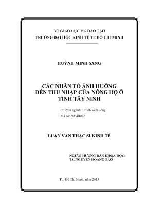Luận văn các nhân tố ảnh hưởng đến thu nhập của nông hộ ở tỉnh tây ninh