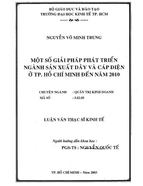 Luận văn một số giải pháp phát triển ngành sản xuất dây và cáp điện ở tp hồ chí minh đến năm 2010