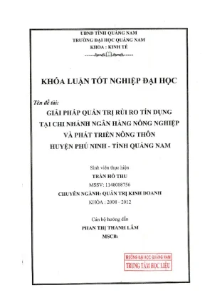 1267 giải pháp quản trị rủi ro tín dụng tại chi nhánh ngân hàng nông nghiệp và phát triển nông thôn huyện phú ninh tỉnh quảng nam trần hồ thu luận văn đh